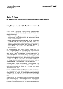 Kleine Anfrage Der Abgeordneten Ulla Jelpke Und Der Gruppe Der PDS/Linke Liste Liste