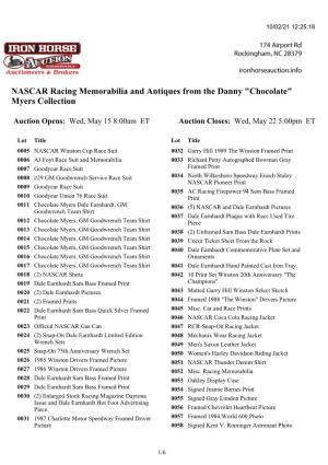 NASCAR Racing Memorabilia and Antiques from the Danny "Chocolate" Myers Collection