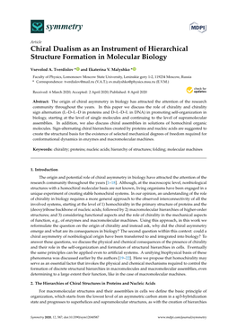 Chiral Dualism As an Instrument of Hierarchical Structure Formation in Molecular Biology