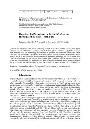 Quantum Dot Structures in the Ingaas System Investigated by TEM Techniques