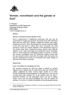 Women, Monotheism and the Gender of God1