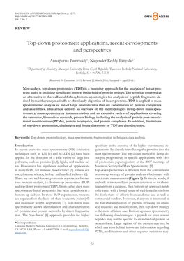 Top-Down Proteomics: Applications, Recent Developments and Perspectives