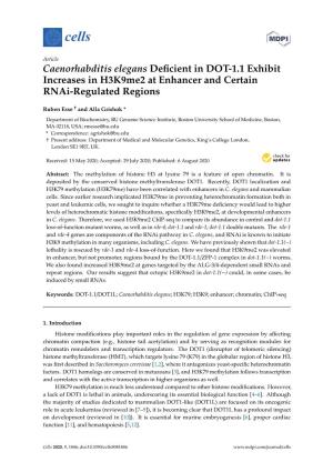 Caenorhabditis Elegans Deficient in DOT-1.1 Exhibit Increases in H3k9me2 at Enhancer and Certain Rnai-Regulated Regions