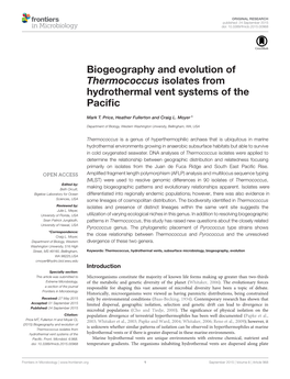 Biogeography and Evolution of Thermococcus Isolates from Hydrothermal Vent Systems of the Paciﬁc