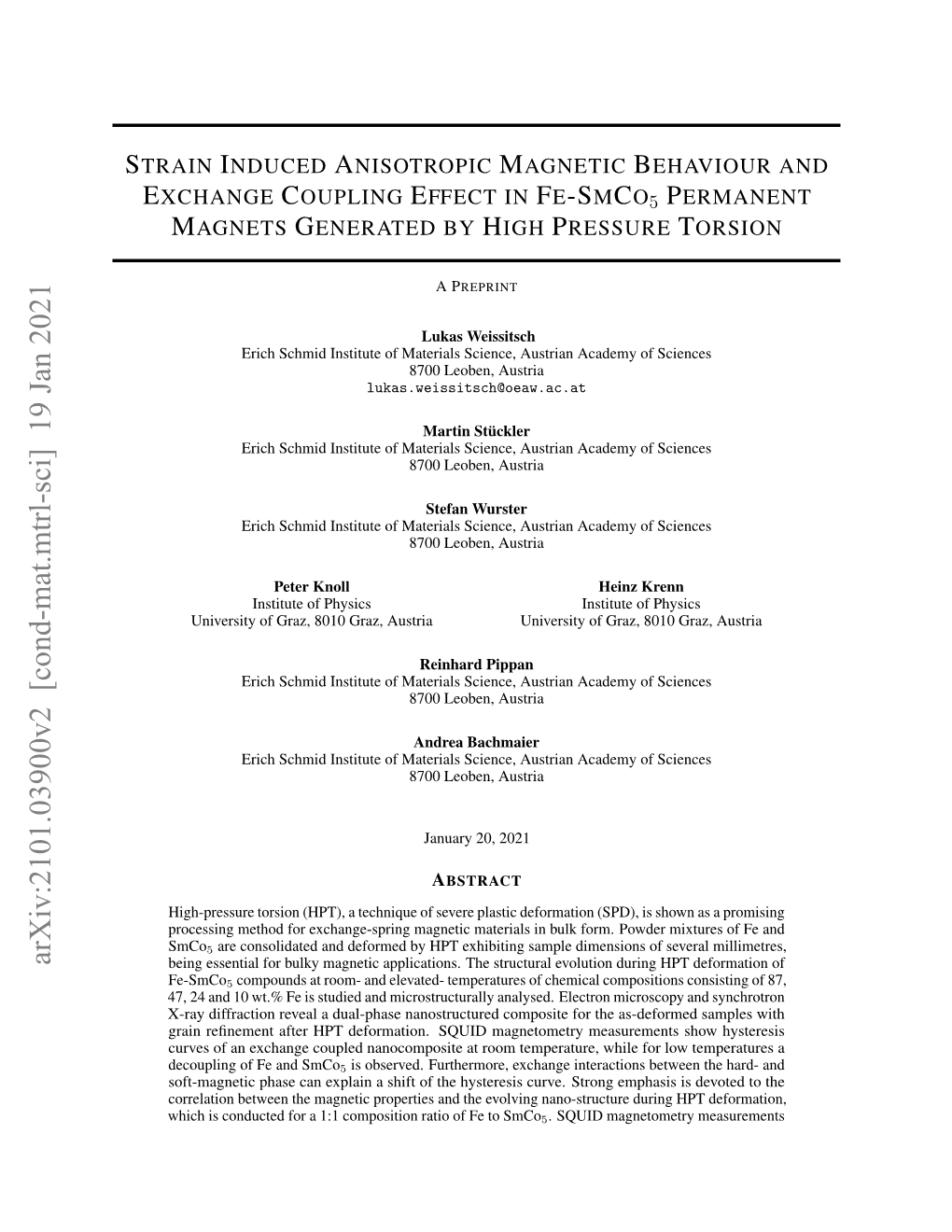 Strain Induced Anisotropic Magnetic Behaviour and Exchange Coupling Effect in Fe-Smco5 Permanent Magnets Generated by High Pressure Torsion