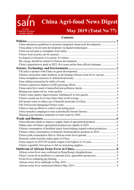 China Agri-Food News Digest May 2019