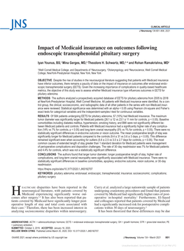 Impact of Medicaid Insurance on Outcomes Following Endoscopic Transsphenoidal Pituitary Surgery