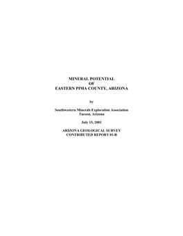 Mineral Potential of Eastern Pima County, Arizona