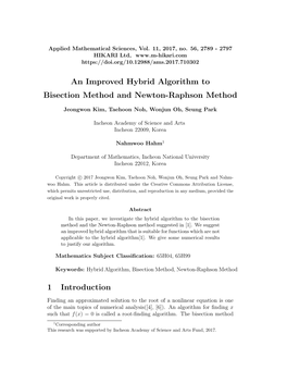 An Improved Hybrid Algorithm to Bisection Method and Newton-Raphson Method 1 Introduction
