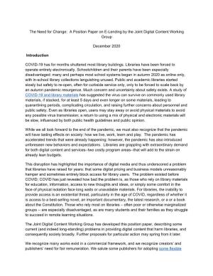 A Position Paper on E-Lending by the Joint Digital Content Working Group