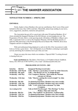 Newsletter Number 2 - Spring 2003