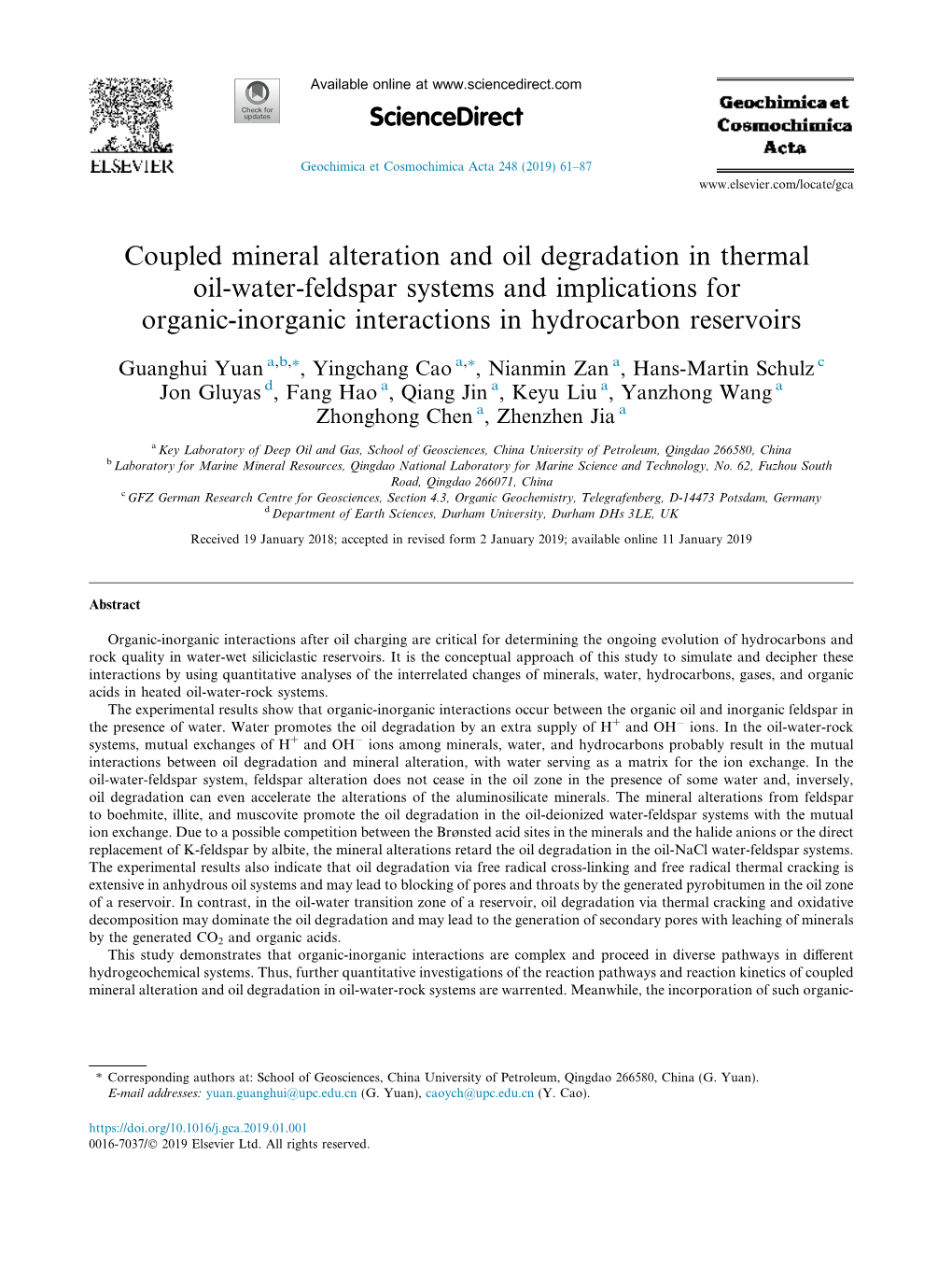 Coupled Mineral Alteration and Oil Degradation in Thermal Oil-Water-Feldspar Systems and Implications for Organic-Inorganic Interactions in Hydrocarbon Reservoirs
