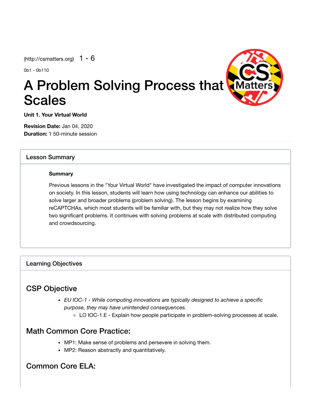 A Problem Solving Process That Scales Unit 1