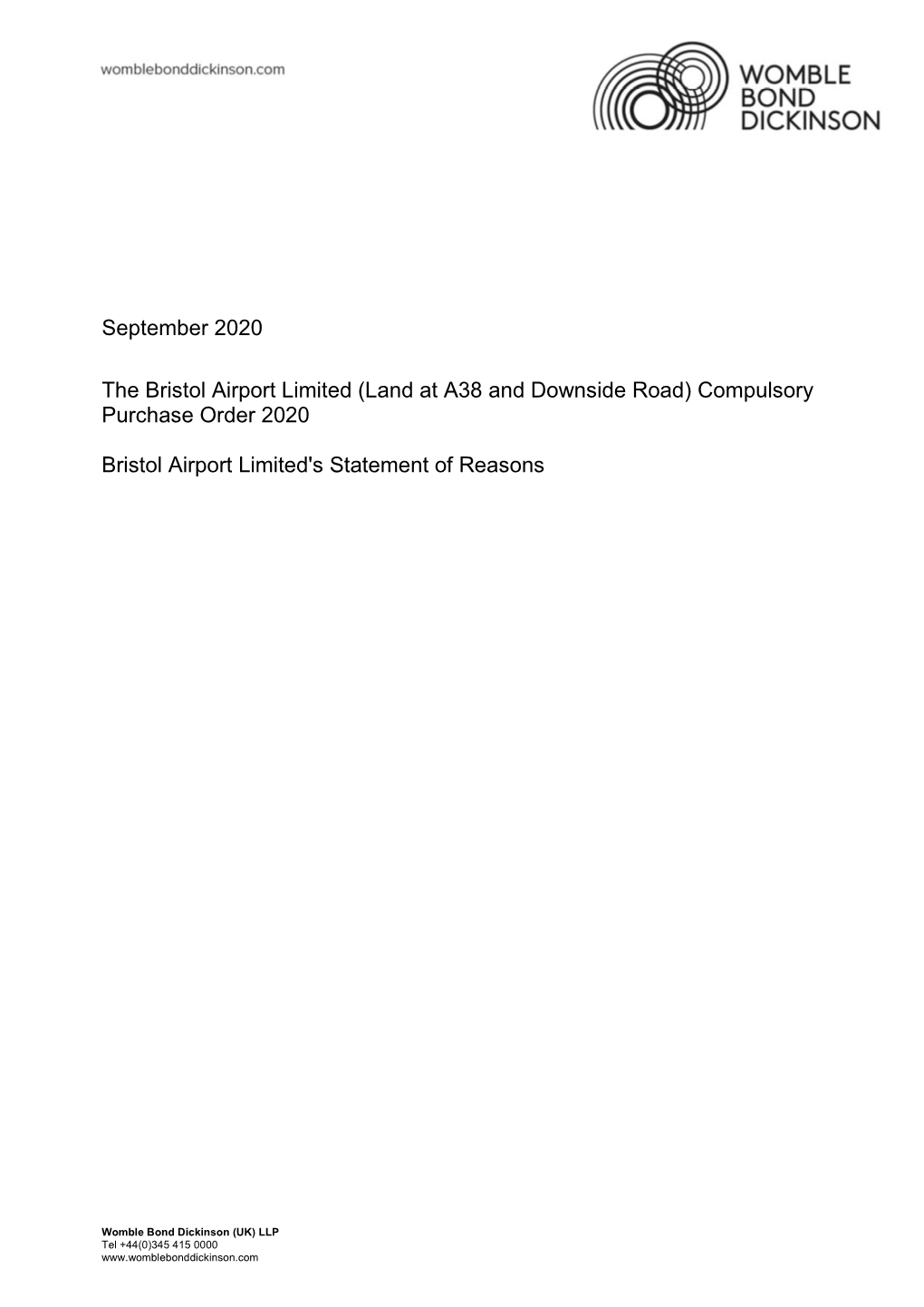 (Land at A38 and Downside Road) Compulsory Purchase Order 2020 Bristol Airport Limite