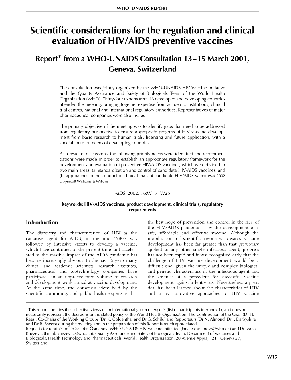 Scientific Considerations for the Regulation and Clinical Evaluation of HIV/AIDS Preventive Vaccines