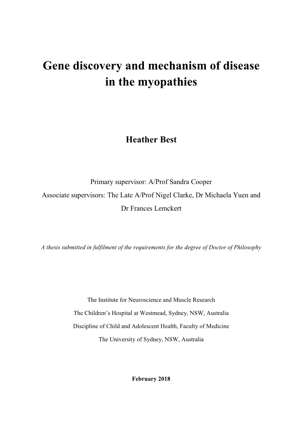 Gene Discovery and Mechanism of Disease in the Myopathies