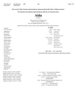 Of 4 1989 San Francisco Opera Assn. War Memorial Opera House Aida