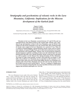 Stratigraphy and Geochemistry of Volcanic Rocks in the Lava Mountains, California: Implications for the Miocene Development of the Garlock Fault