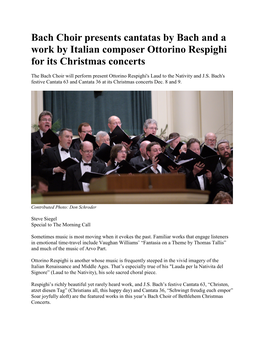 Bach Choir Presents Cantatas by Bach and a Work by Italian Composer Ottorino Respighi for Its Christmas Concerts