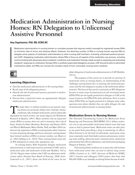 Medication Administration in Nursing Homes: RN Delegation to Unlicensed Assistive Personnel