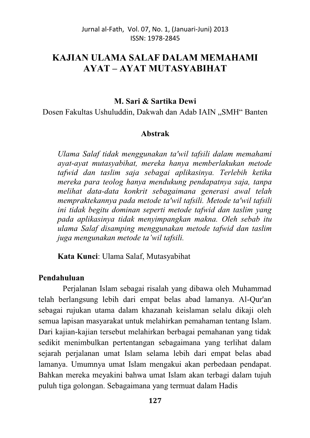 Kajian Ulama Salaf Dalam Memahami Ayat – Ayat Mutasyabihat