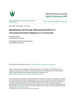 Maquiladoras and Chicago: Measuring the Effects of Transnational Business Migration on a Community