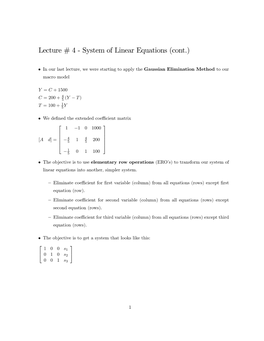 Lecture # 4 % System of Linear Equations (Cont.)