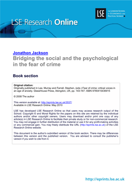 Bridging the Social and the Psychological in the Fear of Crime