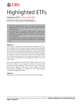 Highlighted Etfs Highlighted Etfs | 17 December 2018