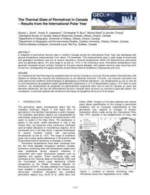 The Thermal State of Permafrost in Canada – Results from the International Polar Year