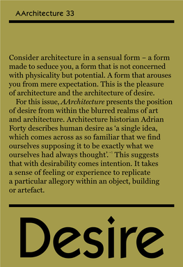 Aarchitecture 33 Consider Architecture in a Sensual Form