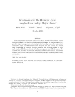 Investment Over the Business Cycle: Insights from College Major Choice∗