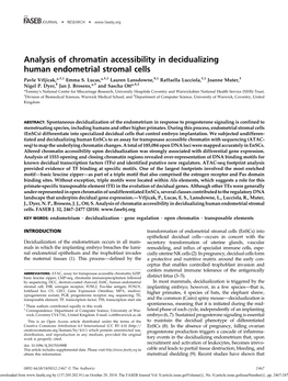 Analysis of Chromatin Accessibility in Decidualizing Human Endometrial Stromal Cells † † ‡ † † Pavle Vrljicak,*, ,1 Emma S