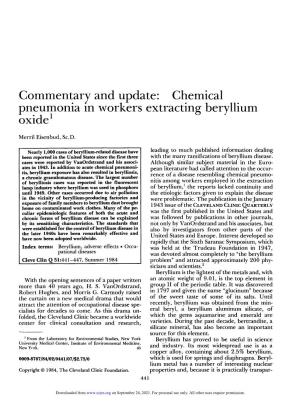 Chemical Pneumonia in Workers Extracting Beryllium Oxide1