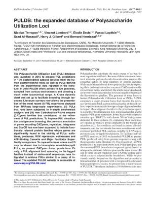 The Expanded Database of Polysaccharide Utilization Loci Nicolas Terrapon1,2,*, Vincent Lombard1,2, Elodie´ Drula1,2, Pascal Lapebie´ 1,2, Saad Al-Masaudi3, Harry J