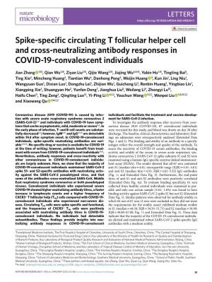 Spike-Specific Circulating T Follicular Helper Cell and Cross-Neutralizing Antibody Responses in COVID-19-Convalescent Individuals