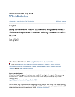 Eating Some Invasive Species Could Help to Mitigate the Impacts of Climate Change-Related Invasions, and May Increase Future Food Security