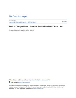 Book V: Temporalities Under the Revised Code of Canon Law