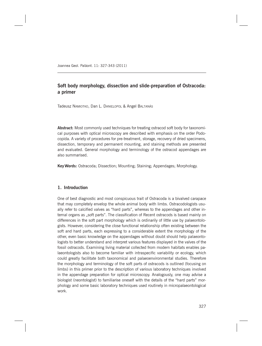 Soft Body Morphology, Dissection and Slide-Preparation of Ostracoda: a Primer