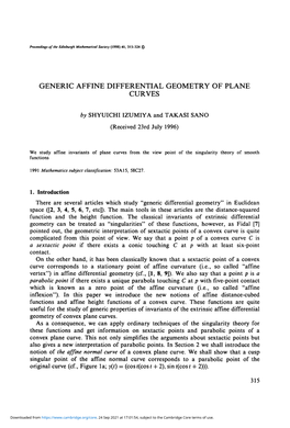 Generic Affine Differential Geometry of Plane Curves