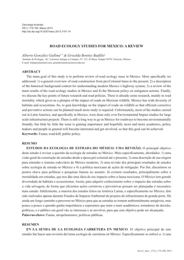 Road Ecology Studies for Mexico: a Review