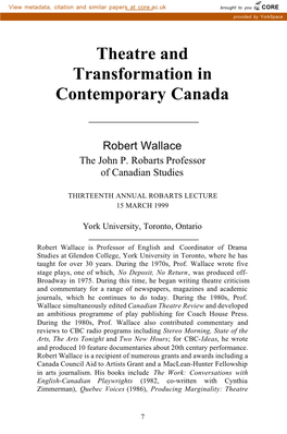 Theatre and Transformation in Contemporary Canada