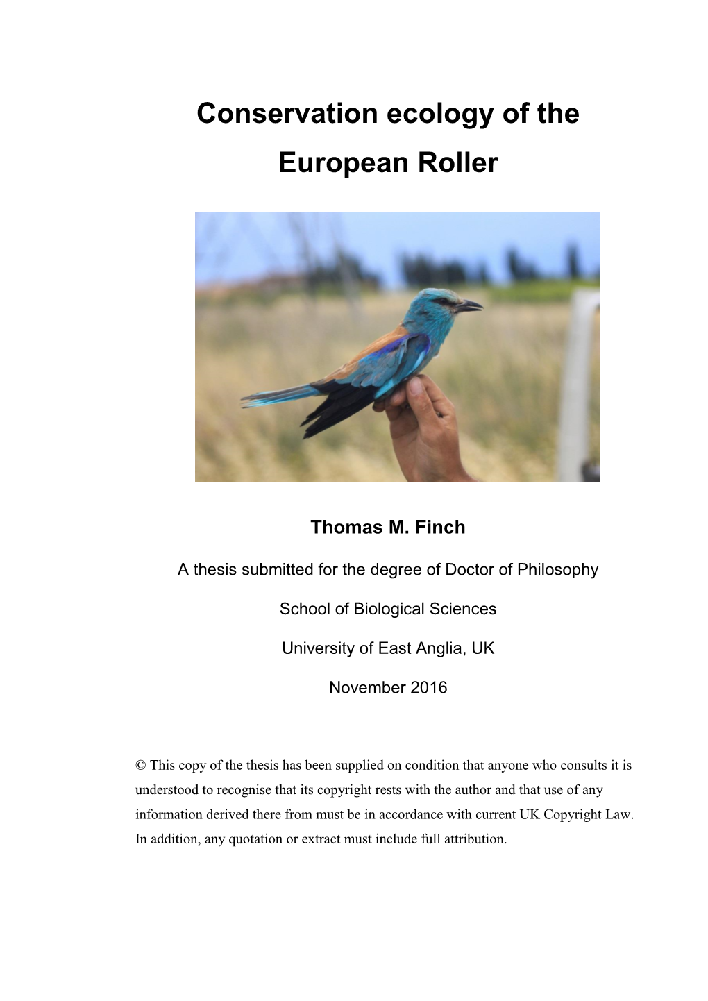 Conservation Ecology of the European Roller