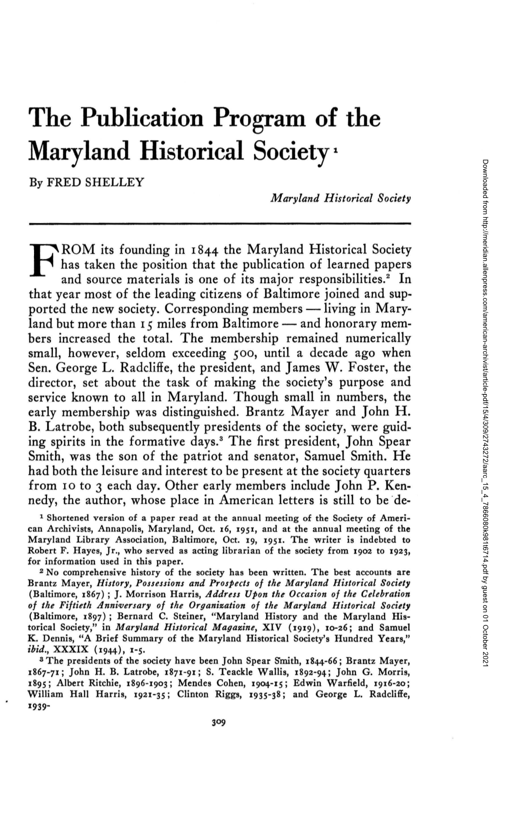 The Publication Program of the Maryland Historical Society1