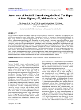 Assessment of Rockfall Hazard Along the Road Cut Slopes of State Highway-72, Maharashtra, India