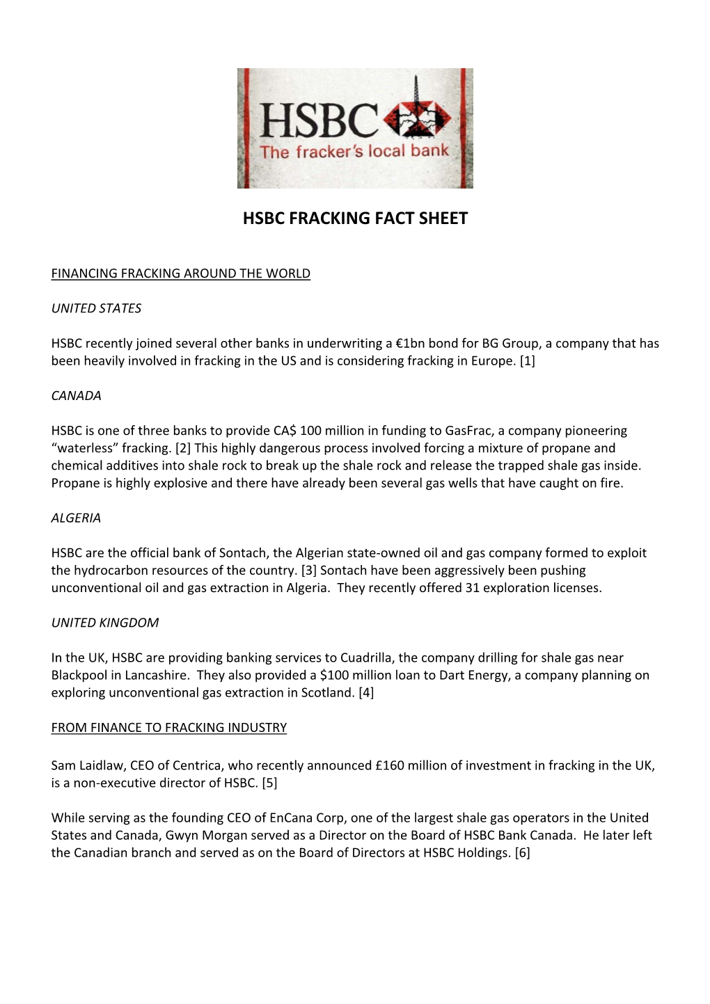 Hsbc Fracking Fact Sheet