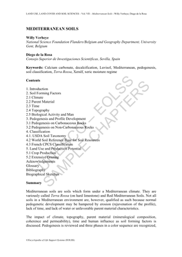 Mediterranean Soils - Willy Verheye, Diego De La Rosa