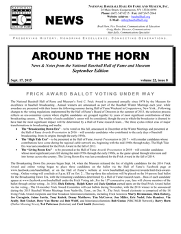 AROUND the HORN News & Notes from the National Baseball Hall of Fame and Museum September Edition