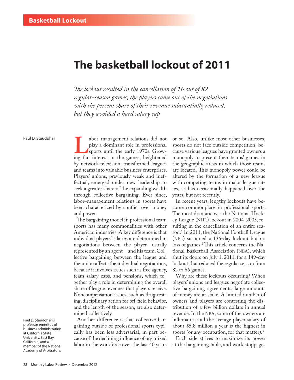 The Basketball Lockout of 2011