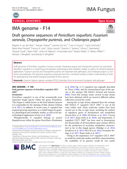 IMA Genome - F14 Draft Genome Sequences of Penicillium Roqueforti, Fusarium Sororula, Chrysoporthe Puriensis, and Chalaropsis Populi